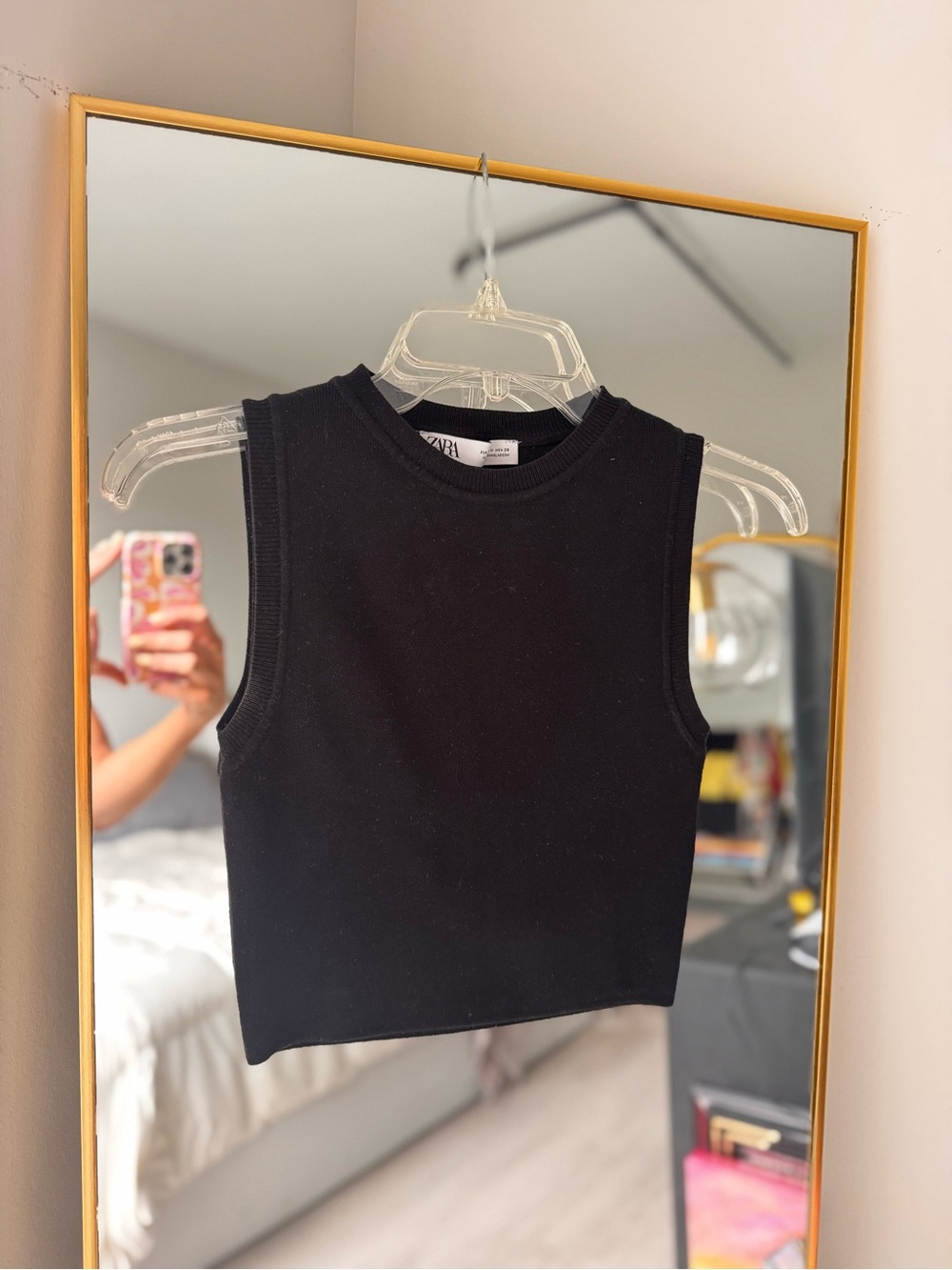 Zara Black Ribbed Crewneck Crop Tank